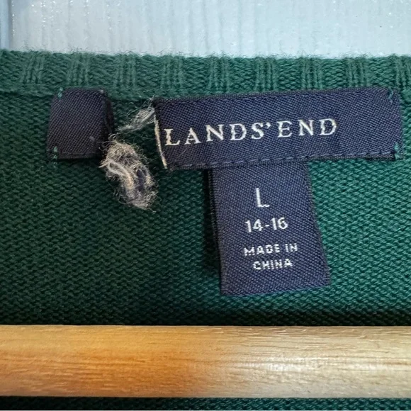 Lands’ End 100% Supima Cotton Argyle Cardigan Green Blue Women’s Size Large - Picture 3 of 11